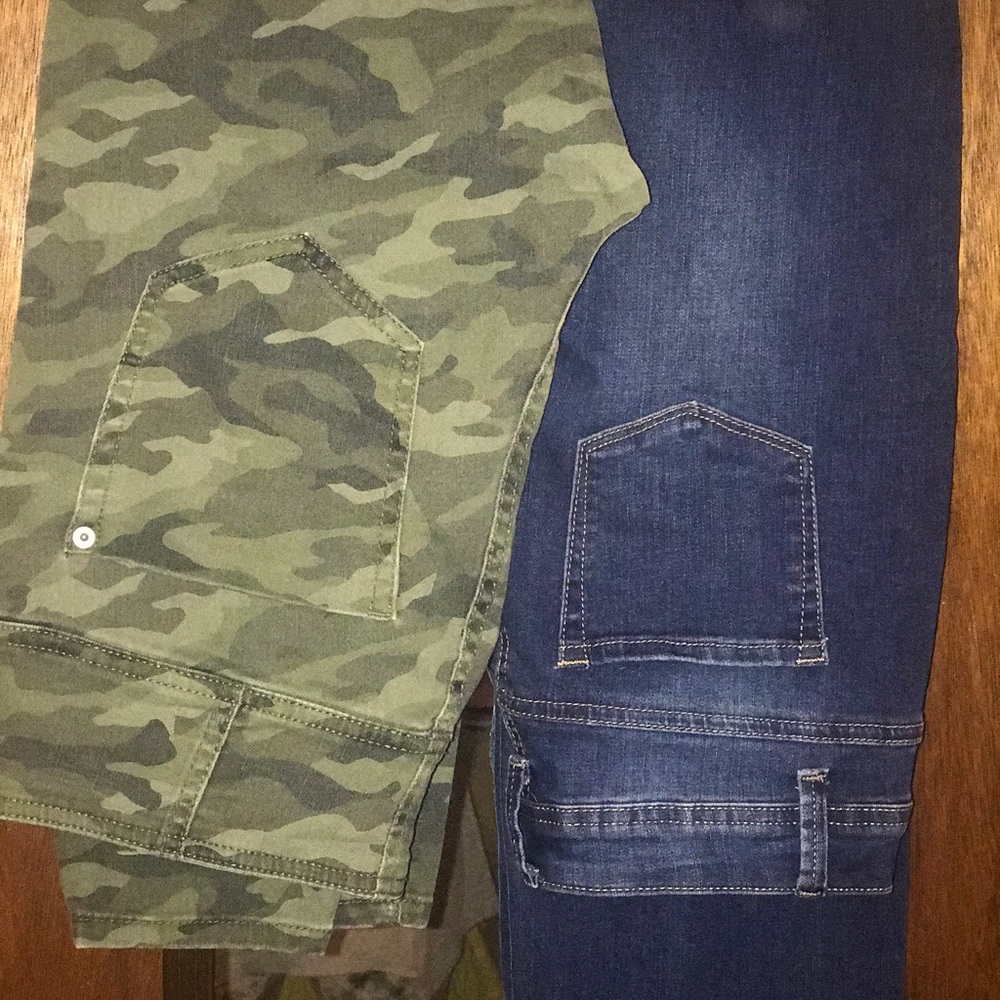 Camouflaged and blue jeans
